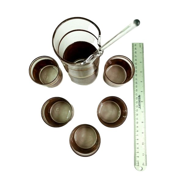 Vintage MCM Culver Barware Cocktail Pitcher Tumbler Stir Stick Set Tortoise Prin - Picture 4 of 8